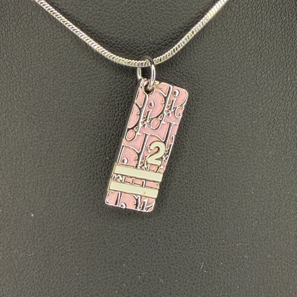 Dior Pink & Silver Trotter Pendant Necklace | Dior Logo Charm Necklace | Vintage - Picture 3 of 7